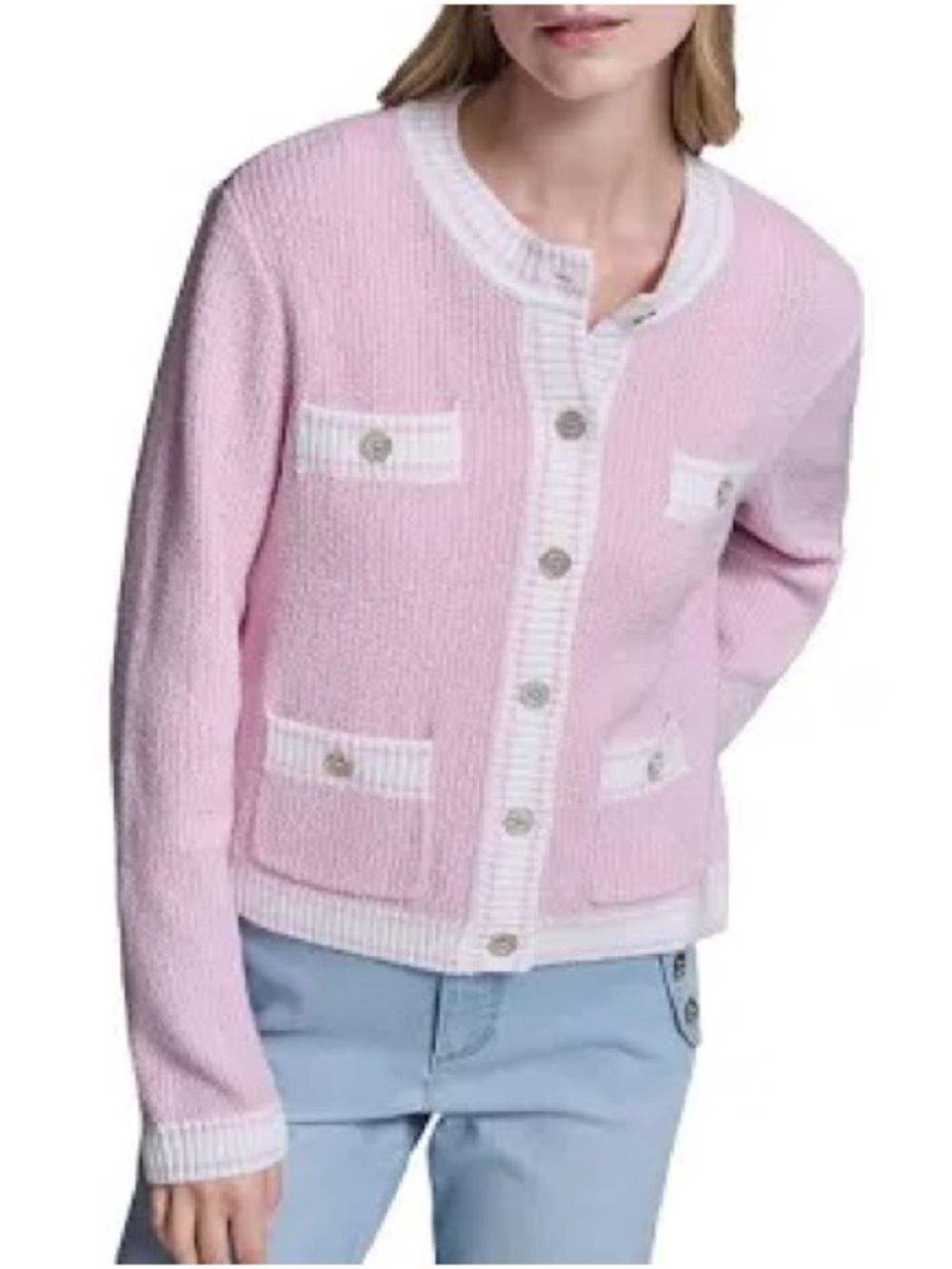 Karl Lagerfeld Pink Cardigan with White Trim